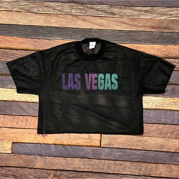 VTG Las Vegas Nevada Travel Tourism 1980s Jersey Shirt Crop Top - Picture 1 of 3